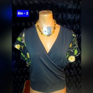 SweetLilac Elegant Black Floral Embroidered Women's Top